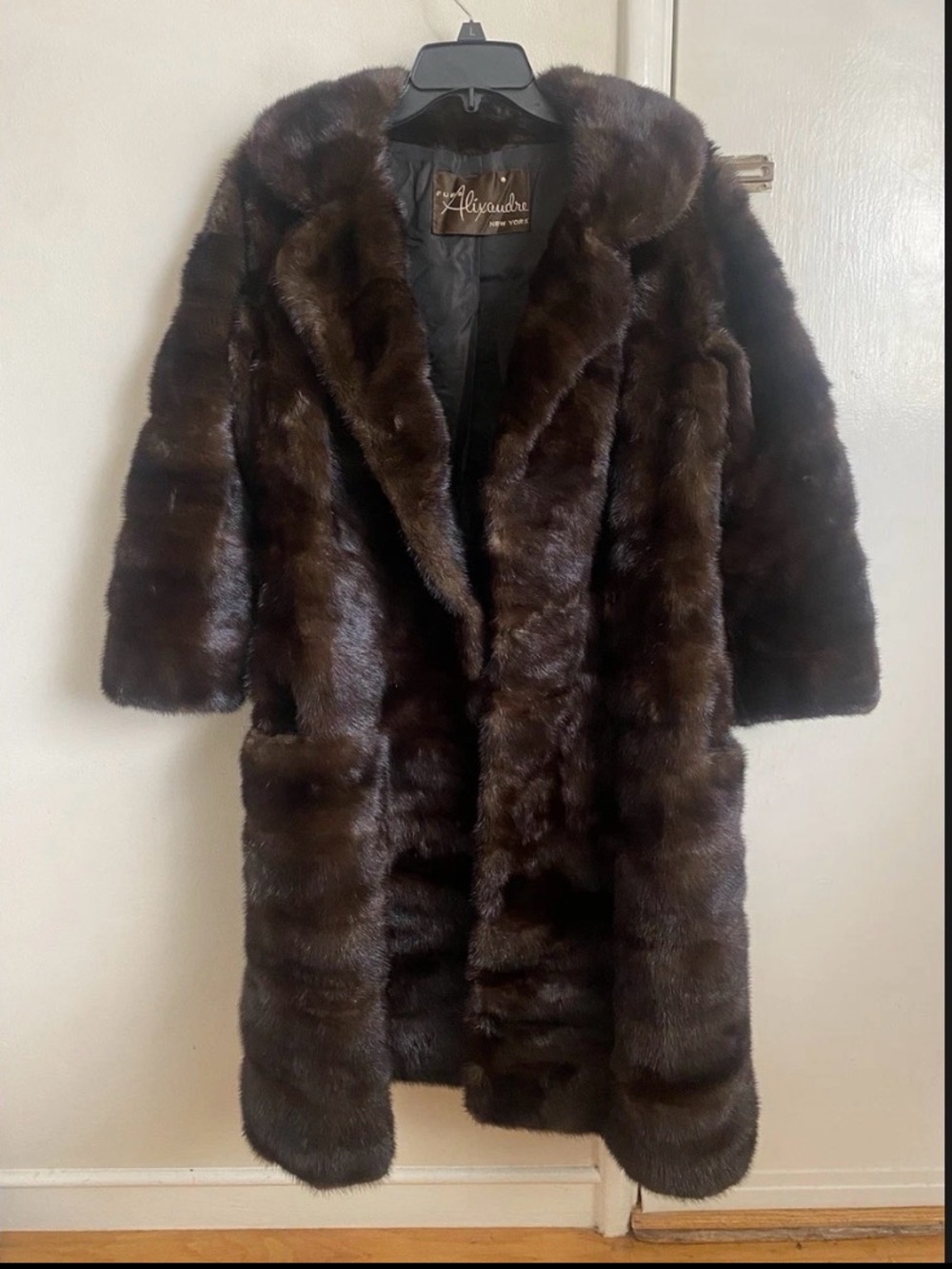 Vtg Furs by Alixandre Womens Mid Length Longline Mink Fur Coat XS- M Brown
